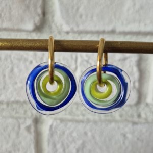 Mavi Yeşil Disk Küpe