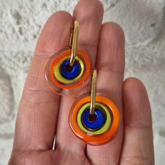 Mavi Turuncu Disk Küpe - Görsel 2