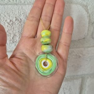 Yeşil Sarı Disk Boncuklu Kolye