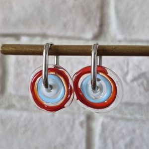 Kırmızı Açık Mavi Beyaz Disk Küpe