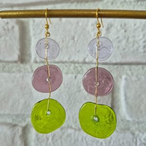Yeşil Mor Lila Şeffaf Disk Küpe