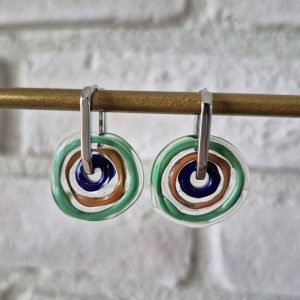Yeşil Lacivert Disk Küpe (Gümüş)