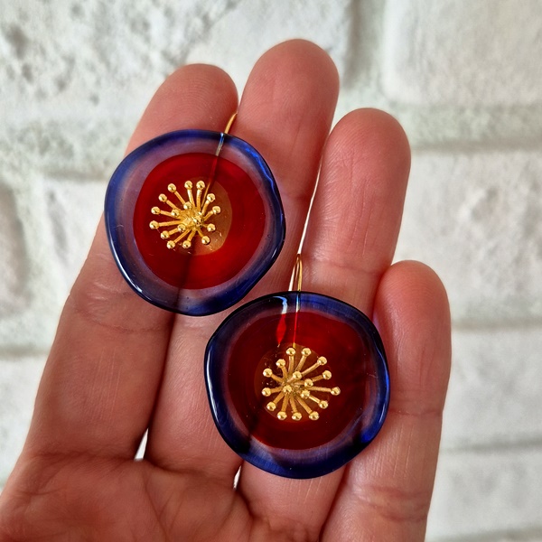 Lacivert Kırmızı Şeffaf Disk Küpe - Görsel 3